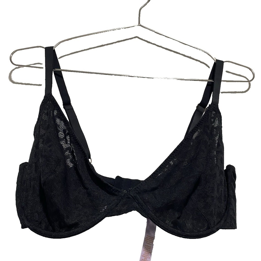 Savage X Fenty by Rihanna Black Lace Wired Bra 32DD Bow Accents NWT Double Strap
